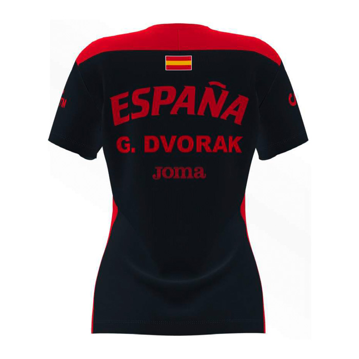 Camiseta España Tenis de Mesa negra mujer detrás